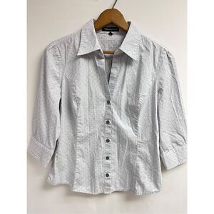 Express Design Studio Womens 3/4 Sleeve Collared Button up Shirt Blue Sz S